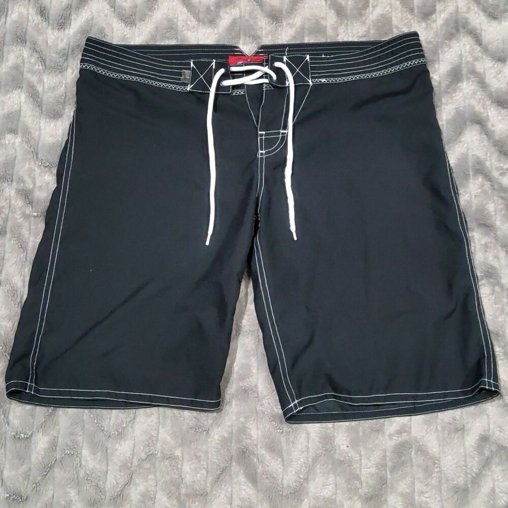 Brents Surf Garments Mens Size L Black White Polyester Swim Board Surf Shorts